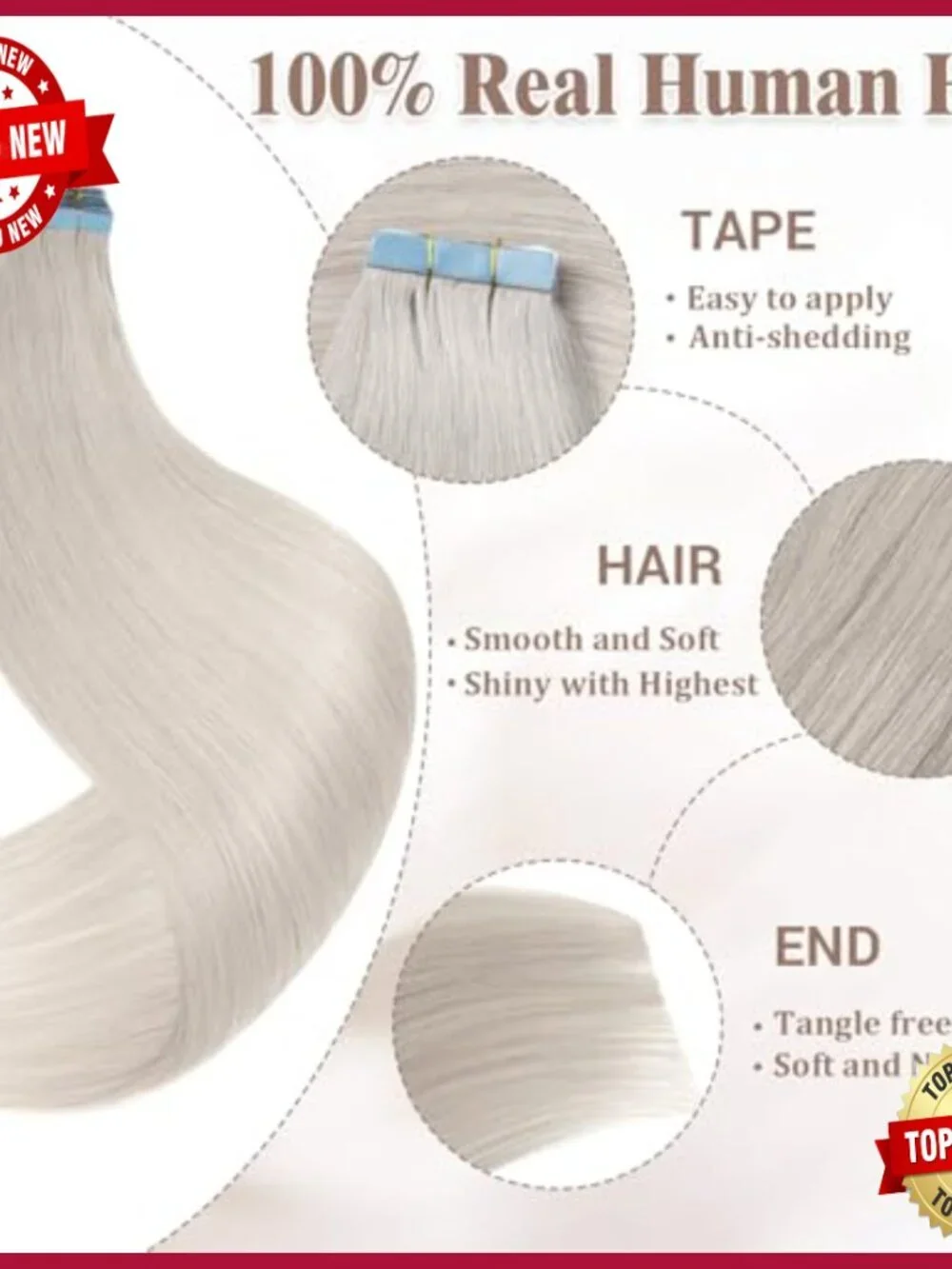 20 Inch Tape-In Human Hair Extensions, 20pcs 50g Pack, Salon Quality